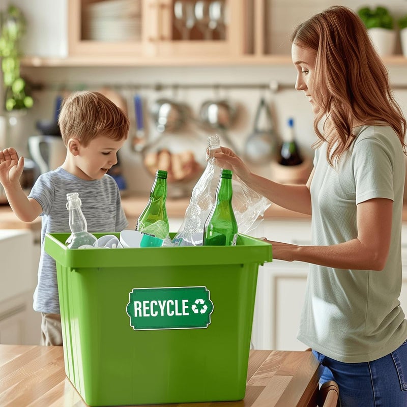 RABOWA Pack 6 Pcs Recycle and Trash Sticker for Trash Cans Garbage Bins Recycling Bin Labels Waste Signs Indoor Outdoor Home Offices Bumper Stickers Reusable Waterproof Vinyl Decals Set - Image 5